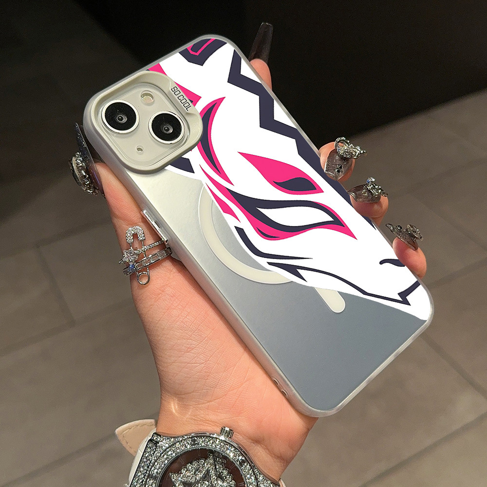 Coque iPhone 16 Pro Motif Masque Kitsune Rose et Noir - Design Japonais