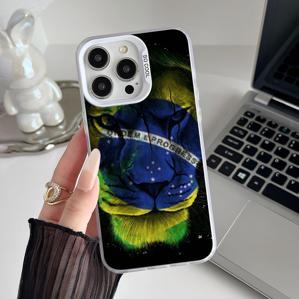 Coque iPhone 16 Pro Design Lion Drapeau Brésilien