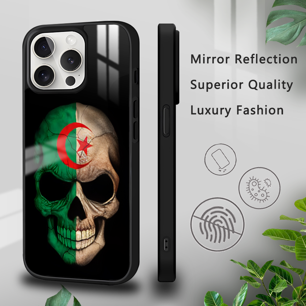 Coque iPhone 13 Pro Max Tête de Mort Drapeau Algérie - Protection Design