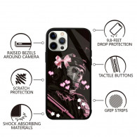 Coque iPhone 12 Design Tête de Mort Militaire avec Nœud Rose