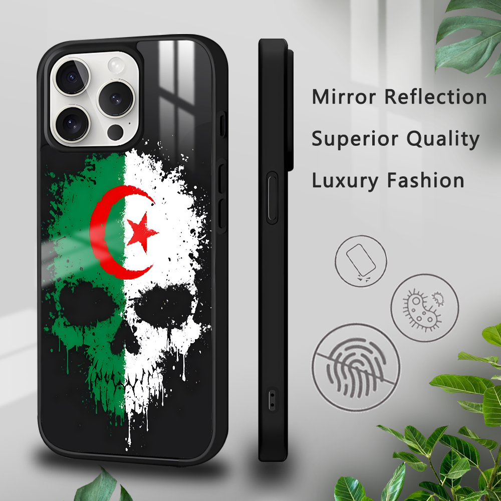 Coque iPhone 15 Pro Max Drapeau Algérie Tête de Mort Design Unique