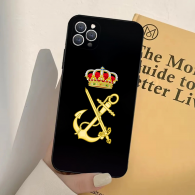 Coque iPhone 16 Pro Max Noire avec Ancre et Couronne Dorée