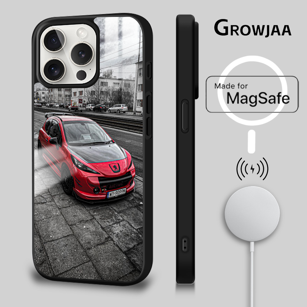 Coque iPhone 14 MagSafe - Peugeot 207 Rouge et Noire