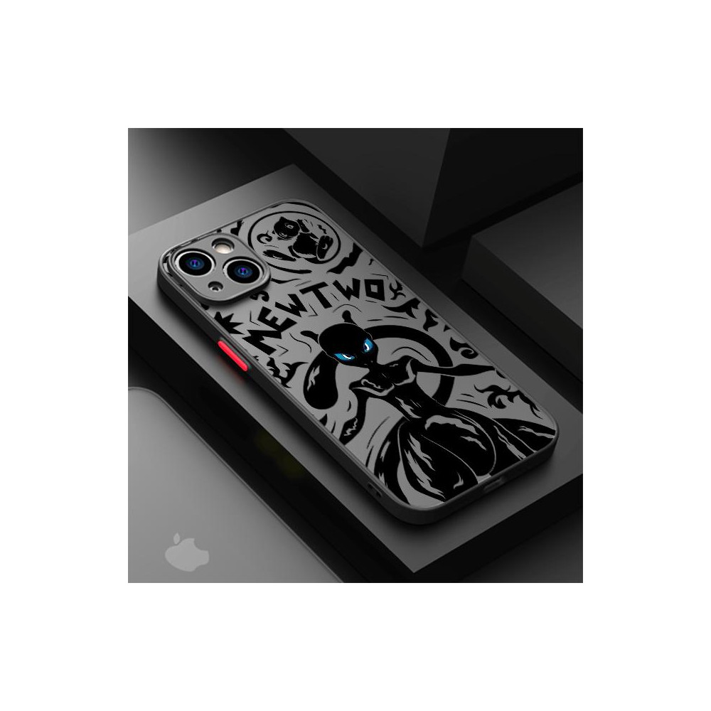 Coque iPhone 15 Pro Max Mewtwo - Design Pokémon Noir et Blanc