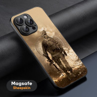 Coque iPhone 13 Pro MagSafe en cuir de mouton avec motif militaire