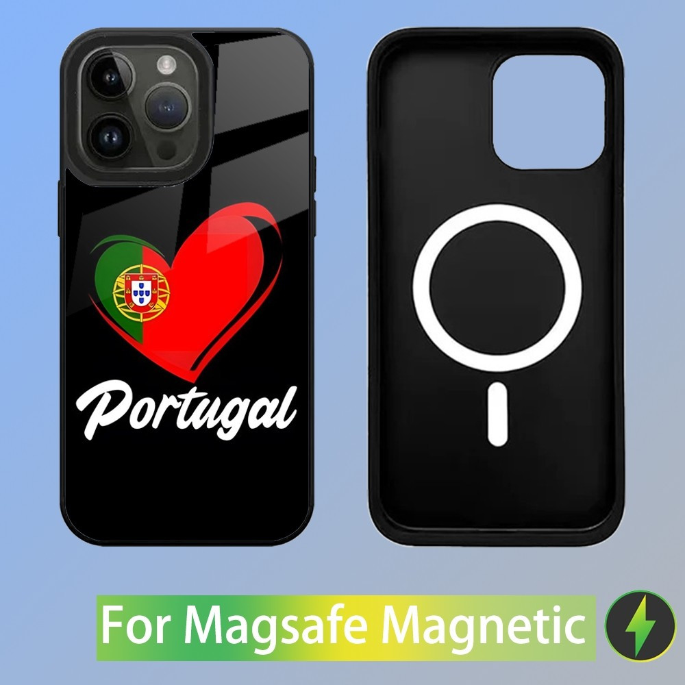 Coque iPhone 15 Plus MagSafe Portugal - Design Drapeau et Cœur