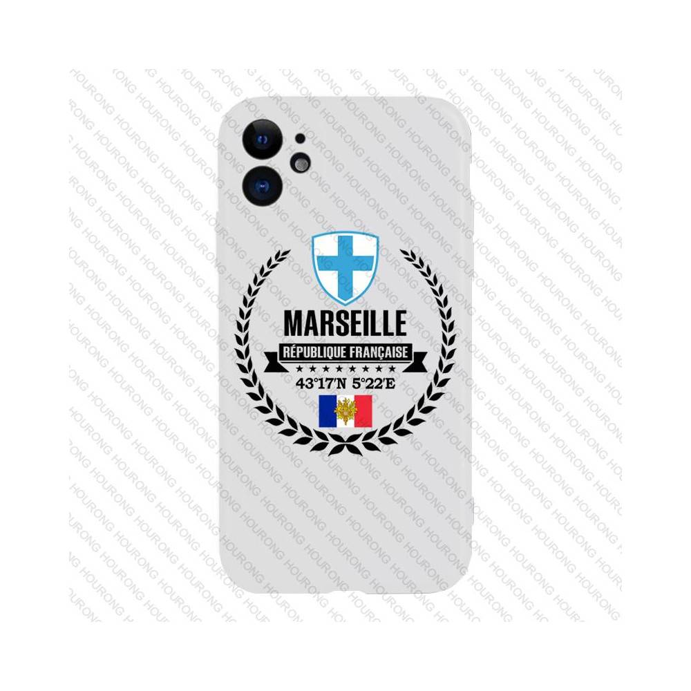 Coque iPhone 12 - Marseille - Blason et Coordonnées GPS