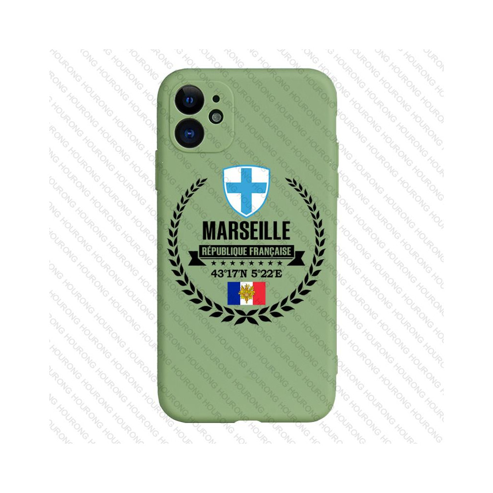 Coque iPhone 11 Pro Marseille Vert - Drapeau France & Coordonnées GPS