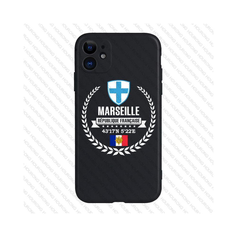 Coque iPhone 12 Pro Marseille - Design blason et coordonnées GPS