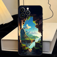 Coque iPhone 15 - Paysage Minecraft - Design Unique et Coloré