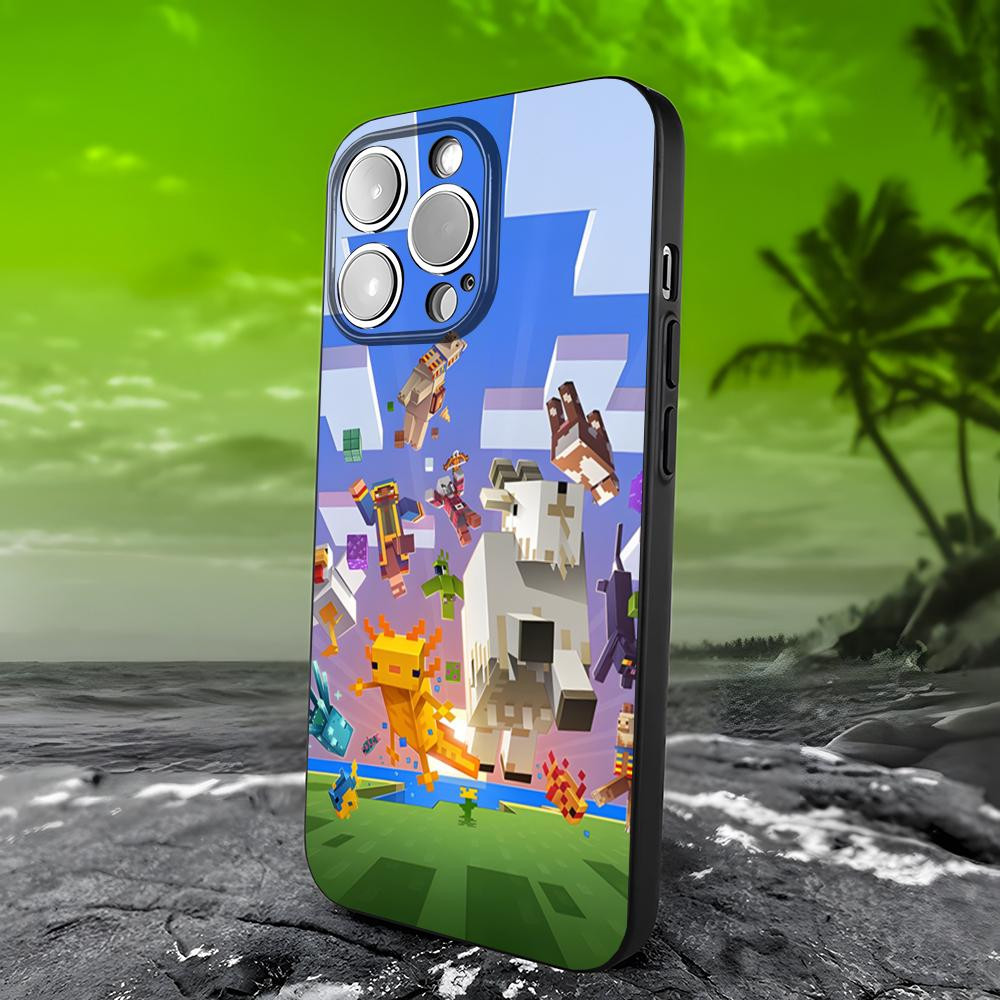 Coque iPhone 15 Pro Max Minecraft - Personnages et Paysage Emblématiques