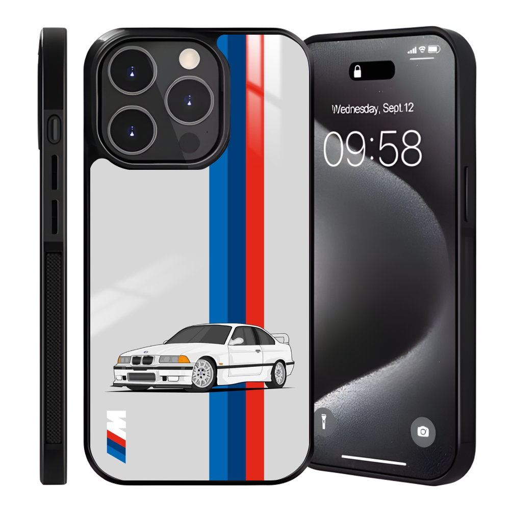 Coque iPhone 13 mini - BMW Série 3 E36 Blanche - Design Sportif et Élégant