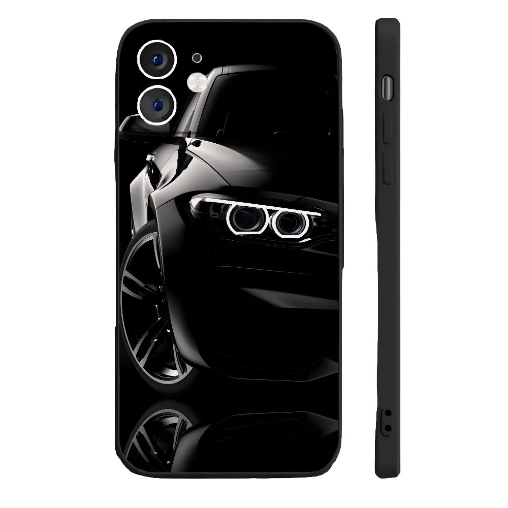 Coque iPhone 15 Plus noire sport automobile - design voiture de sport