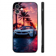 Coque iPhone - BMW i8 Blanche - Coucher de Soleil - Sportive