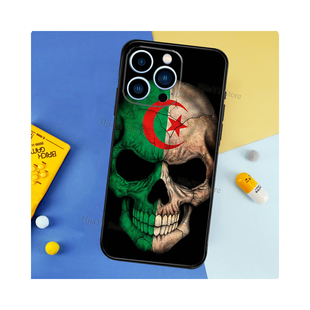 Coque iPhone 14 Pro Tête de Mort Drapeau Algérien