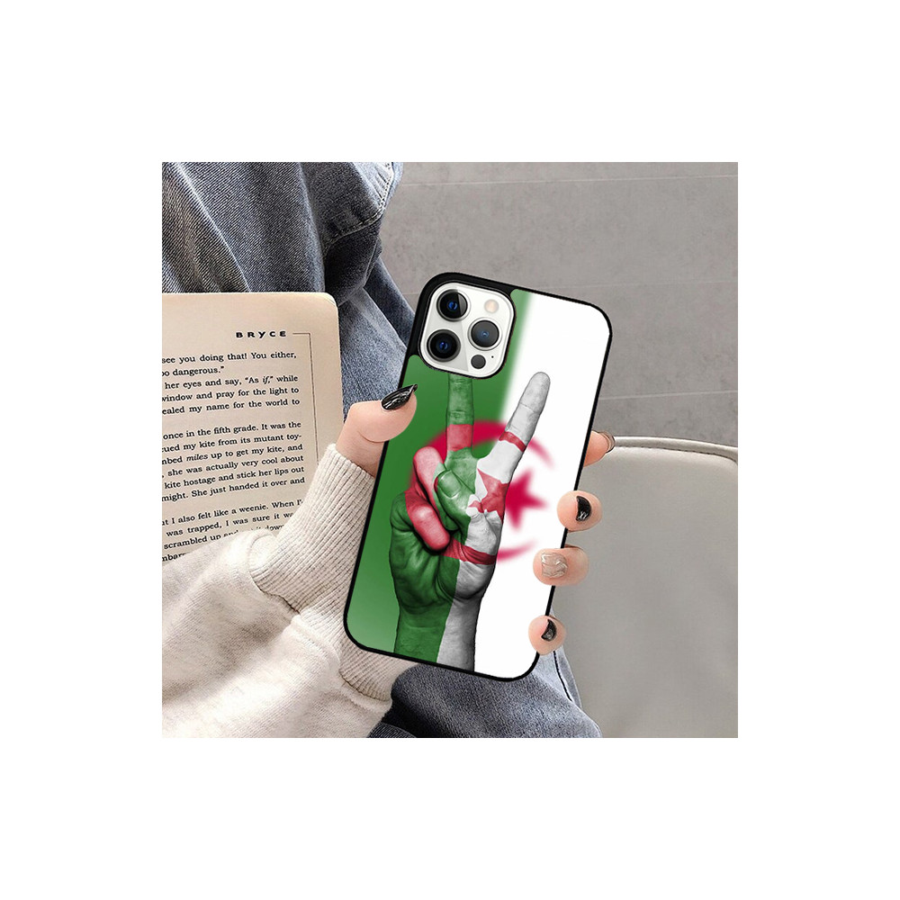 Coque iPhone 14 Pro Max Drapeau Algérie Main Signe de Paix