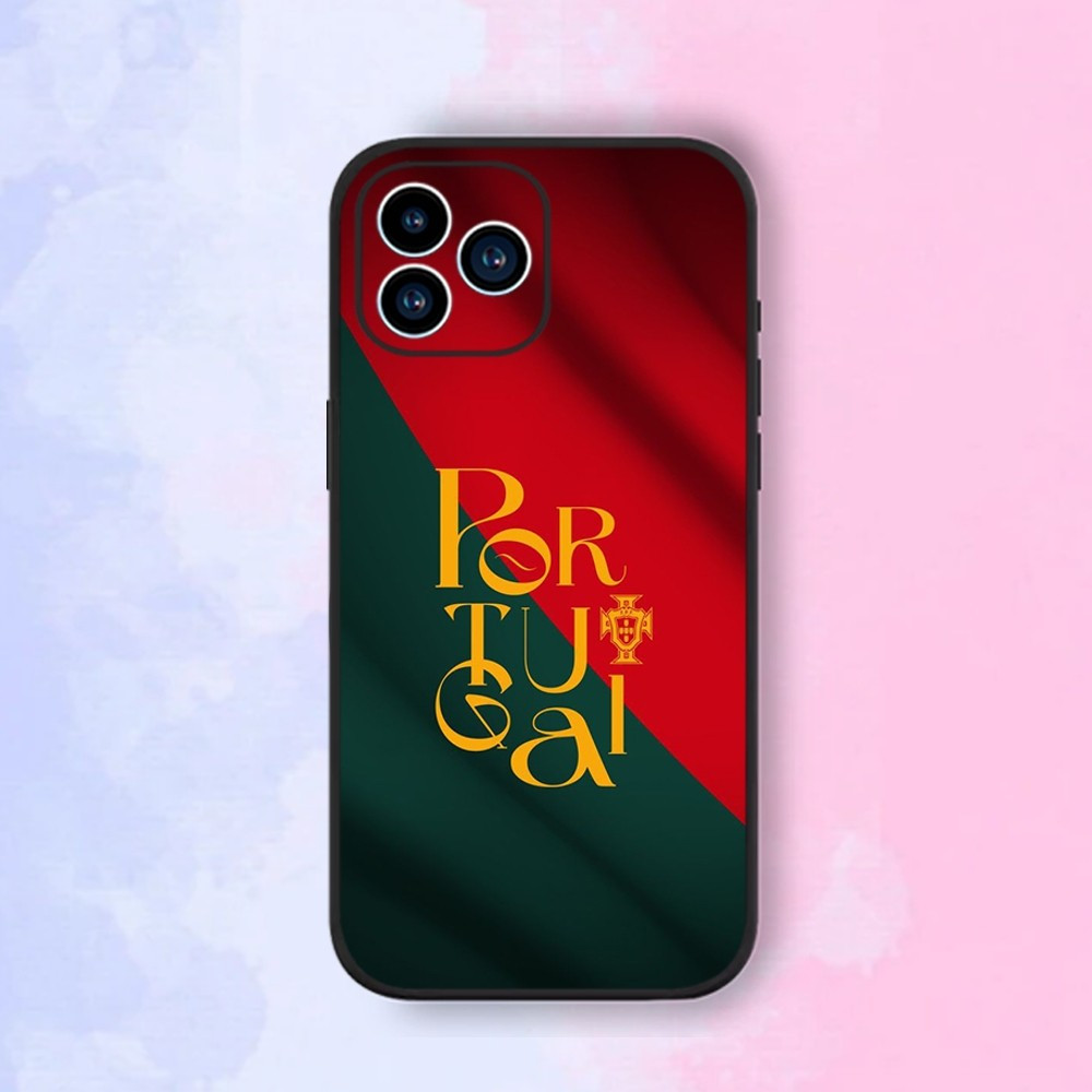 Coque iPhone 15 Pro Portugal - Drapeau et Inscription Élégante