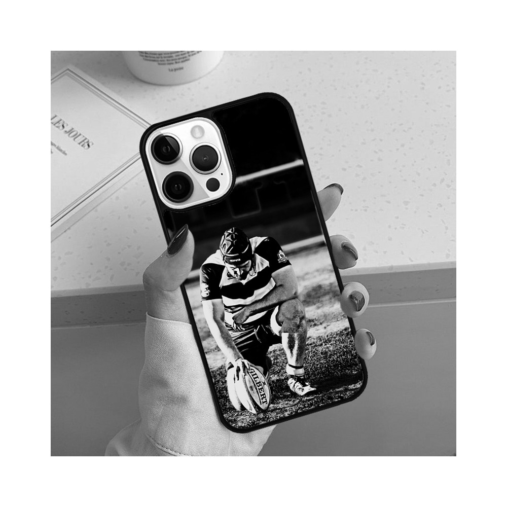 Coque iPhone 12 mini Rugby - Portrait Noir et Blanc